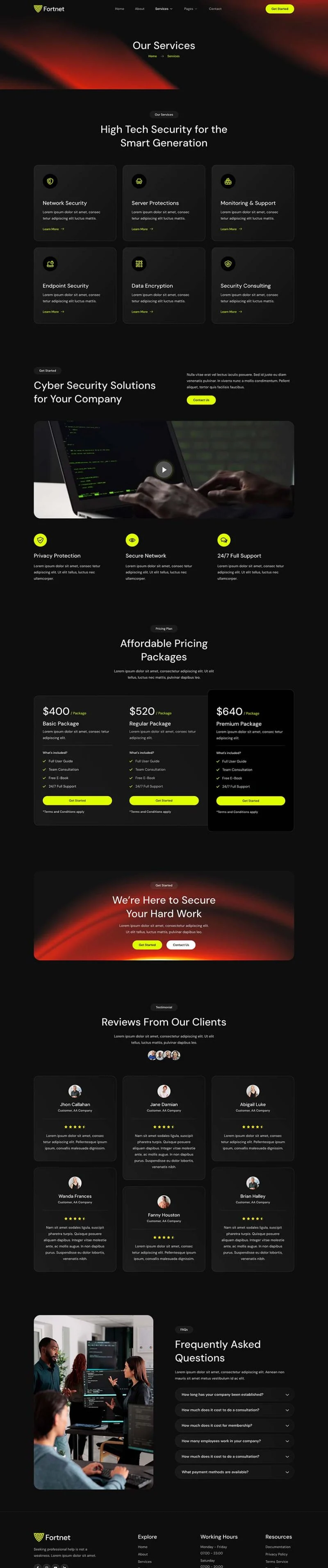 安全服务Elementor网站模板_一键导入快速建站插图3-WP资源海 IT互联网 Elementor 模板服务页面预览