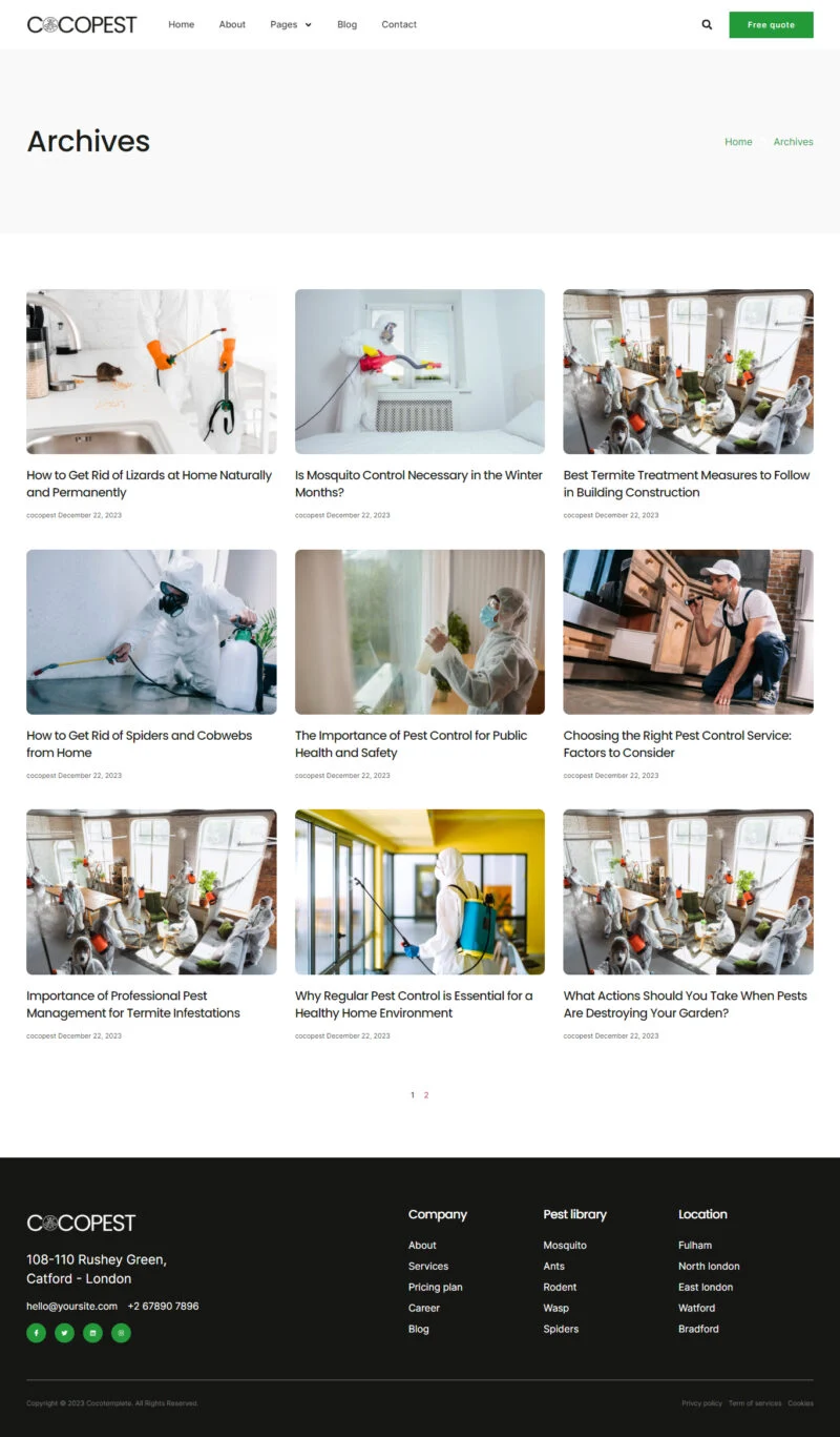 害虫防治Elementor网站模板_一键导入快速建站插图5-WP资源海 家政 Elementor 模板博客页面预览