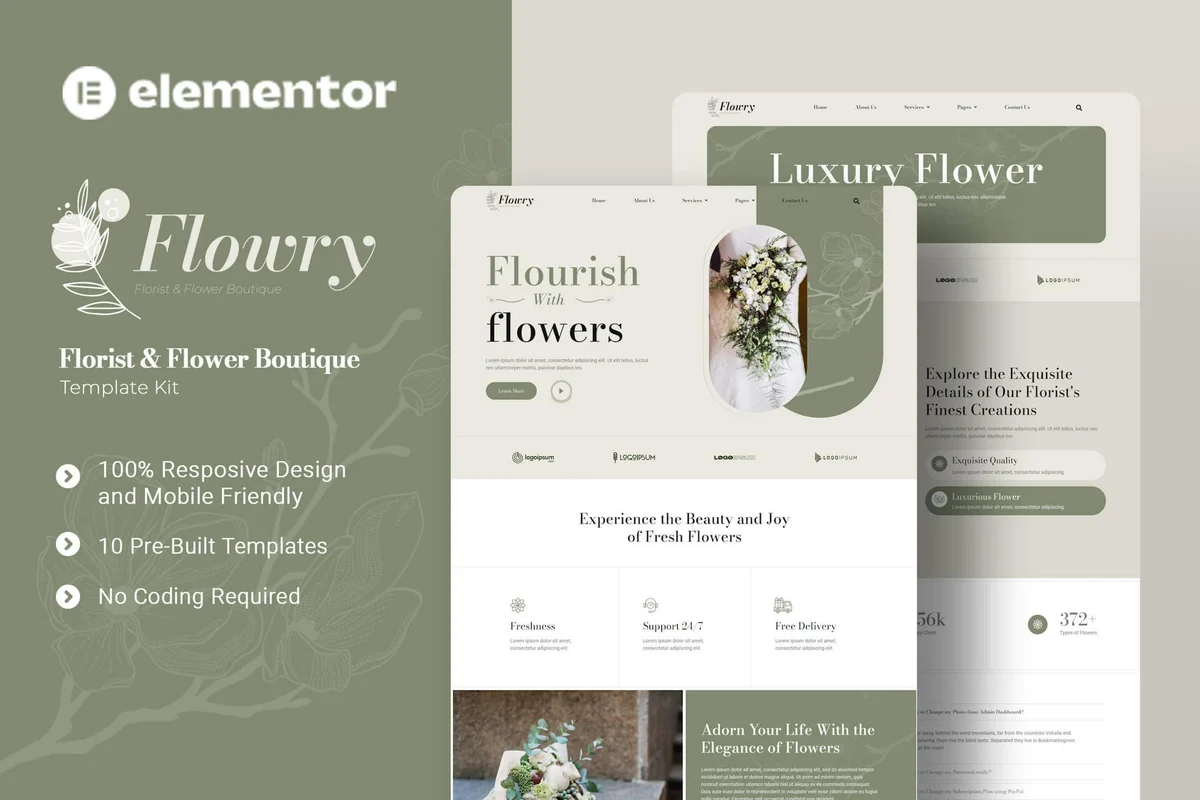 花艺精品Elementor网站模板_一键导入快速建站插图-WP资源海 💐花卉/绿植 Elementor 网站模板封面