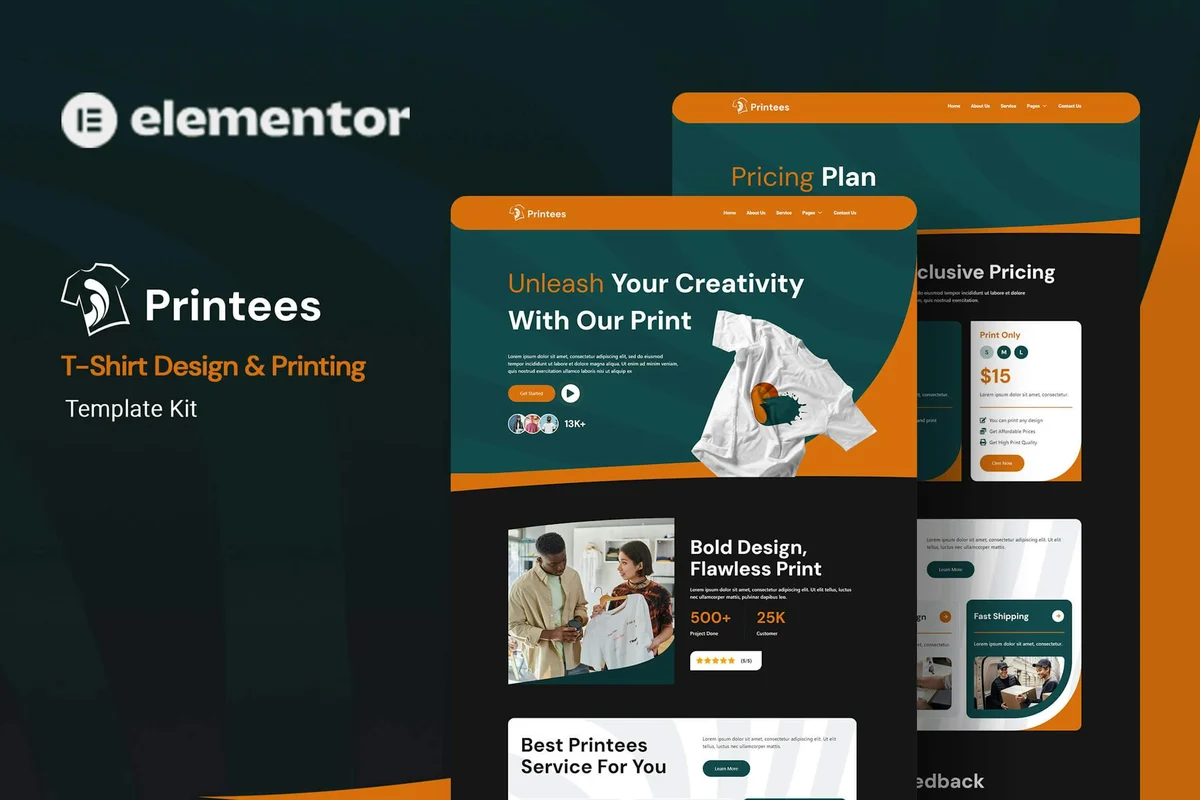 T恤印花定制Elementor网站模板_一键导入快速建站插图-WP资源海 服装 Elementor 网站模板封面