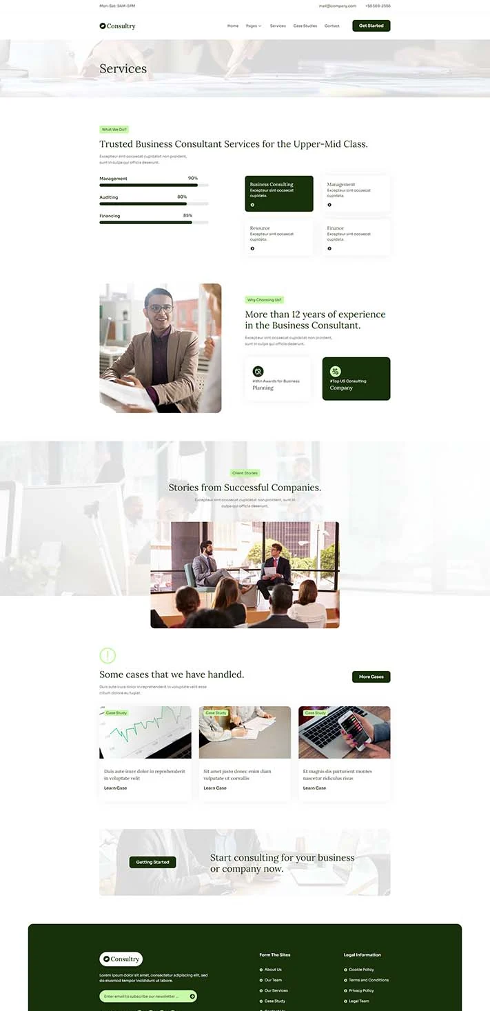 企业管理顾问Elementor网站模板_一键导入快速建站插图3-WP资源海 服务/咨询 Elementor 模板服务页面预览
