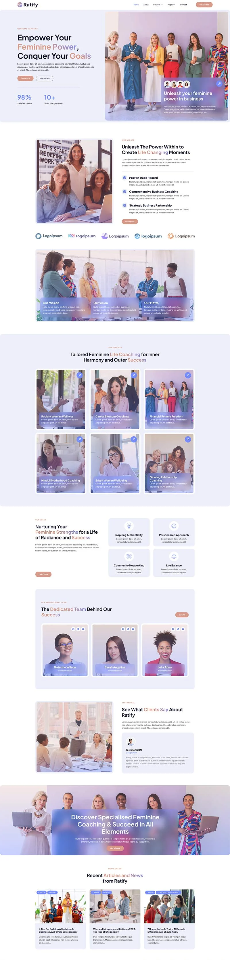 女性领导力培训Elementor网站模板_一键导入快速建站插图1-WP资源海 服务/咨询 Elementor 模板首页预览