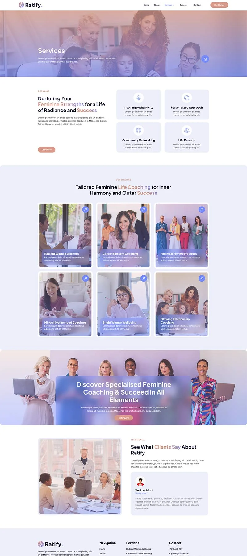 女性领导力培训Elementor网站模板_一键导入快速建站插图3-WP资源海 服务/咨询 Elementor 模板服务页面预览