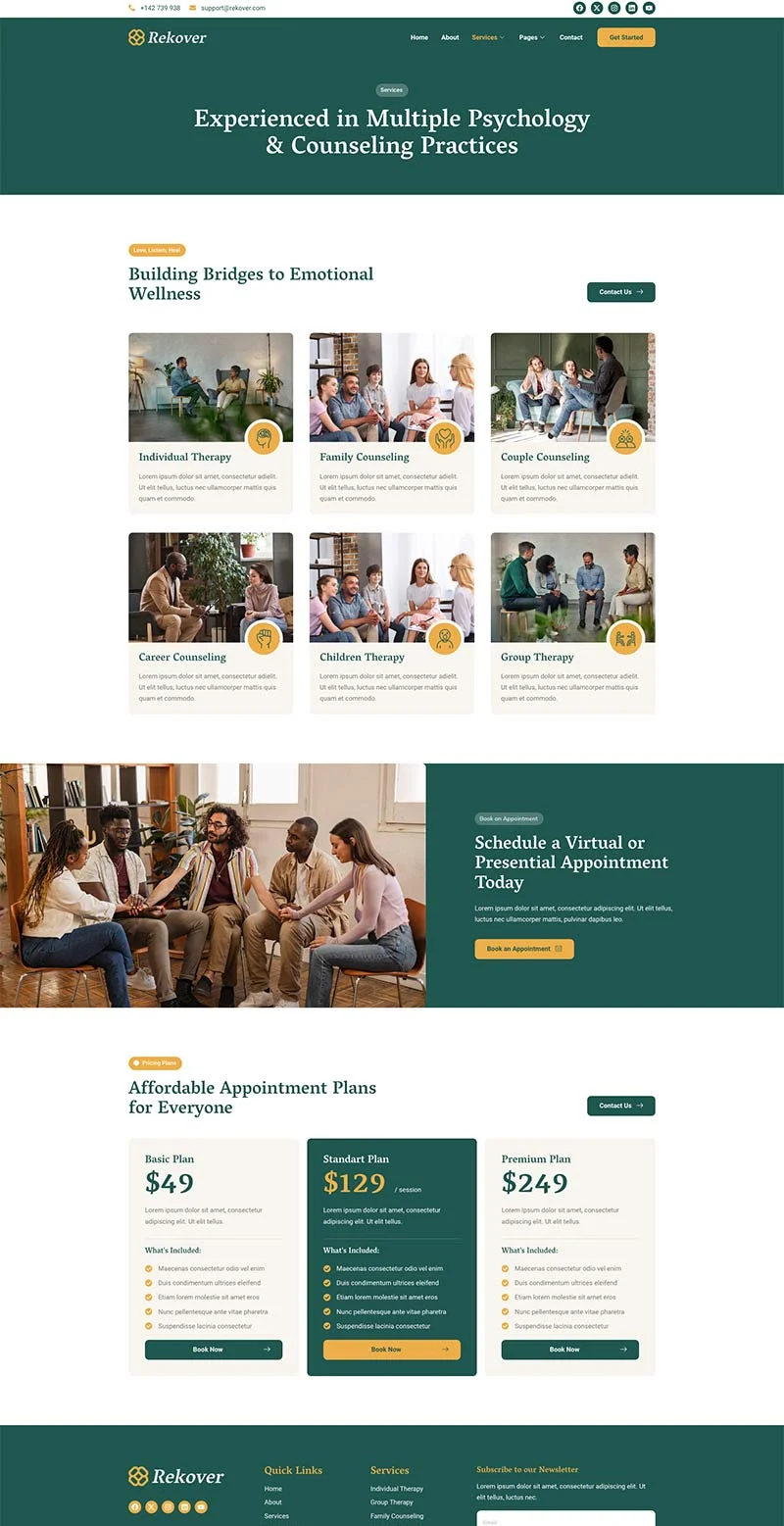 心理咨询预约平台Elementor网站模板_一键导入快速建站插图3-WP资源海 服务/咨询 Elementor 模板服务页面预览