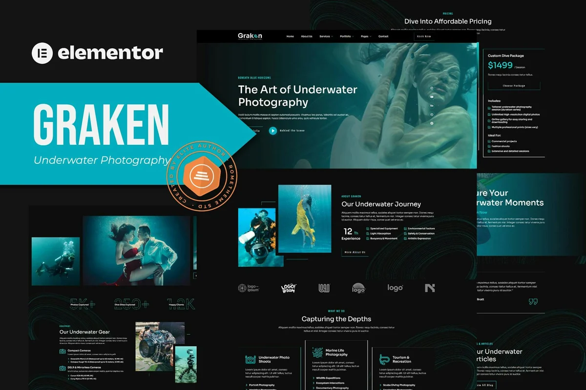 水下摄影Elementor网站模板_一键导入快速建站插图-WP资源海 摄影 Elementor 网站模板封面