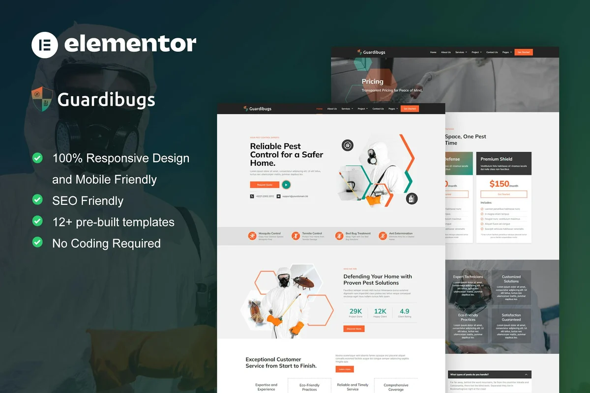 除虫服务Elementor网站模板_一键导入快速建站插图-WP资源海 家政 Elementor 网站模板封面