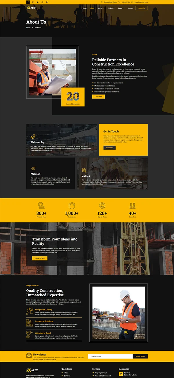 工商业建筑Elementor网站模板_一键导入快速建站插图2-WP资源海 建筑/地产 Elementor 模板关于我们预览