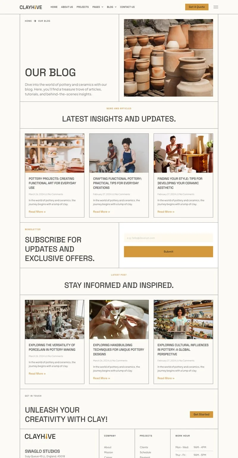 陶艺培训Elementor网站模板_一键导入快速建站插图5-WP资源海 艺术/设计 Elementor 模板博客页面预览