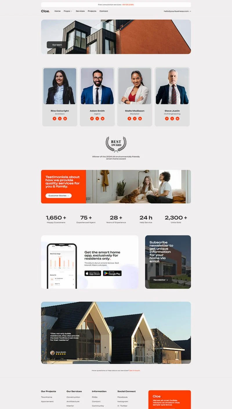 房产Elementor网站模板_一键导入快速建站插图4-WP资源海 建筑/地产 Elementor 模板团队页面预览