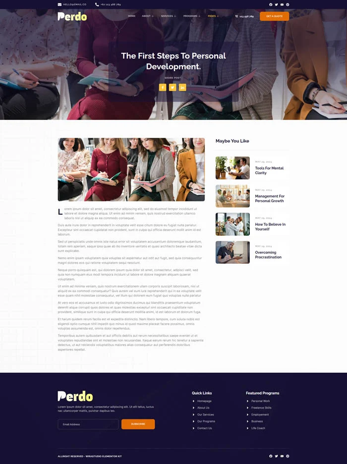 教练服务开发Elementor网站模板_一键导入快速建站插图3-WP资源海 软件/开发 Elementor 模板博客页面预览