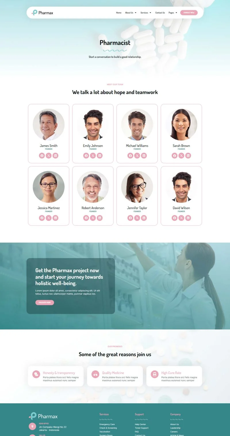 健康/医药 Elementor 模板药师团队预览