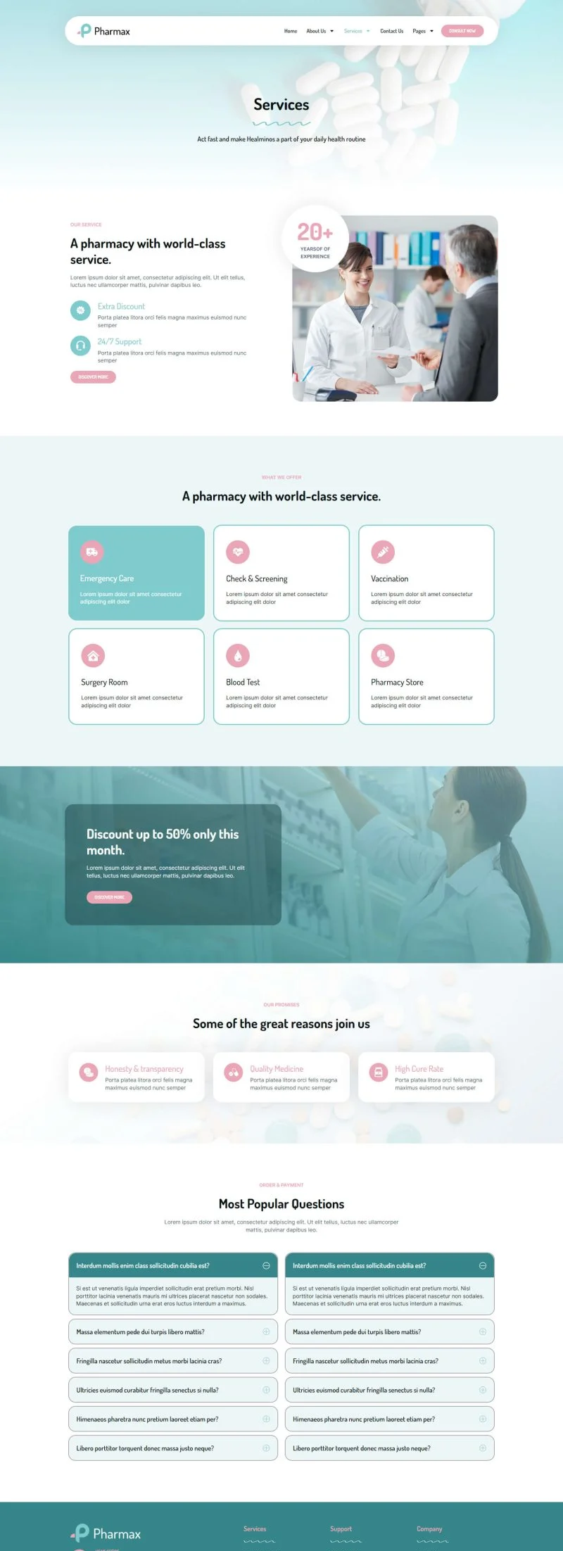 健康/医药 Elementor 模板服务页面预览