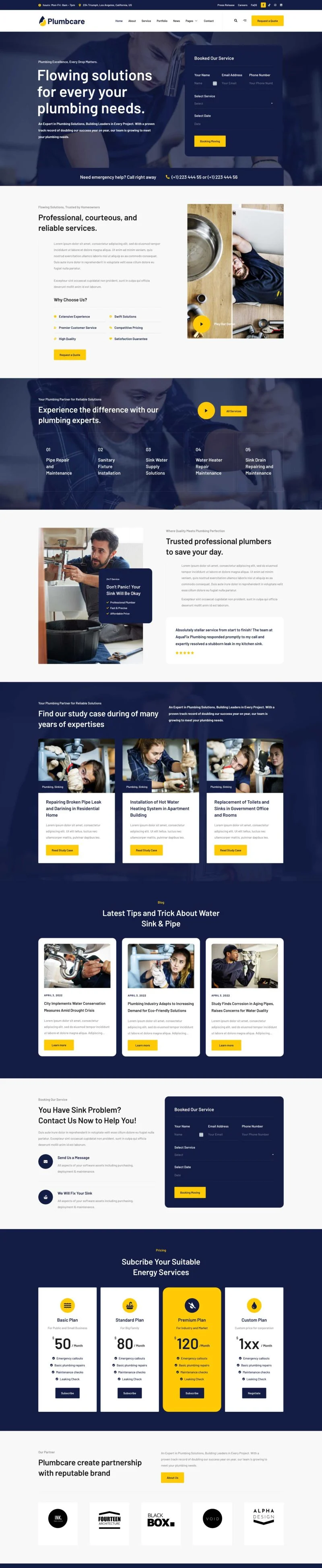 水管维修Elementor网站模板_一键导入快速建站插图1-WP资源海 维修 Elementor 模板首页预览