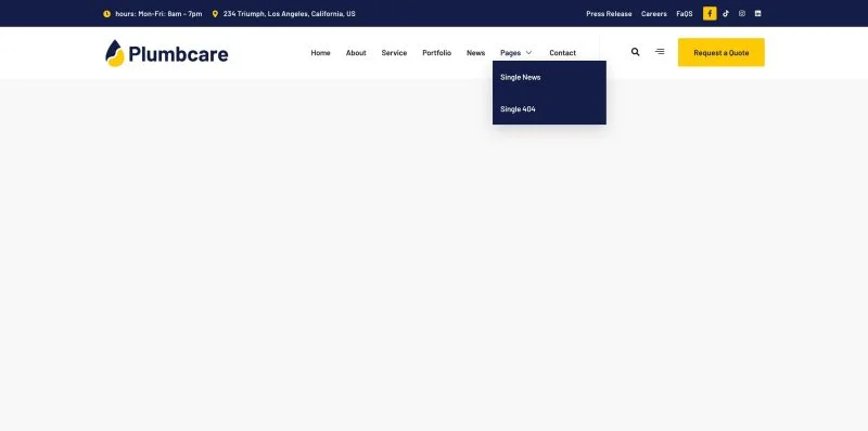 水管维修Elementor网站模板_一键导入快速建站插图5-WP资源海 维修 Elementor 模板页眉预览