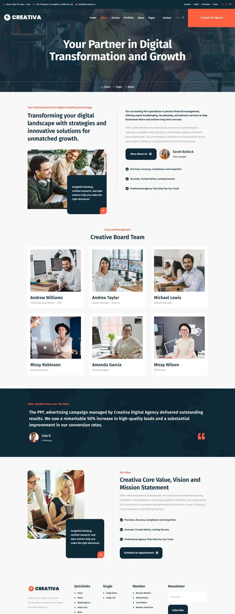 创意广告代理Elementor网站模板_一键导入快速建站插图2-WP资源海 广告/营销 Elementor 模板关于页面预览