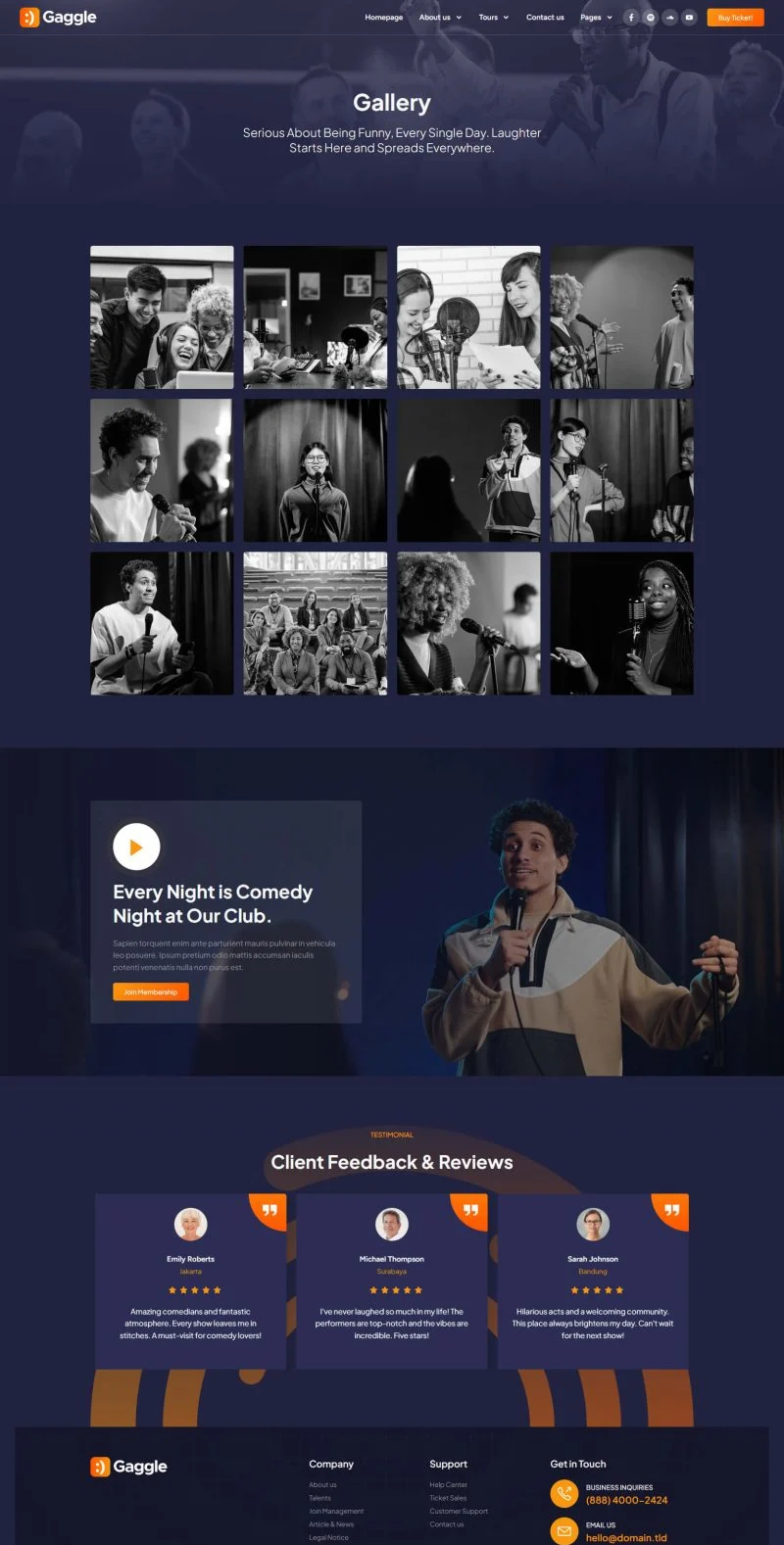 娱乐演出Elementor网站模板_一键导入快速建站插图6-WP资源海 活动/赛事 Elementor 模板图片展示预览