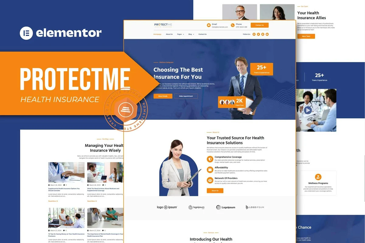 健康保险Elementor网站模板_一键导入快速建站插图-WP资源海 健康/医药 Elementor 网站模板封面