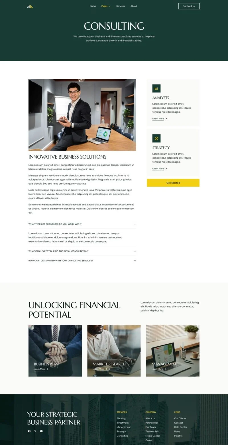金融咨询公司Elementor网站模板_一键导入快速建站插图5-WP资源海 金融/投资 Elementor 模板服务详情预览