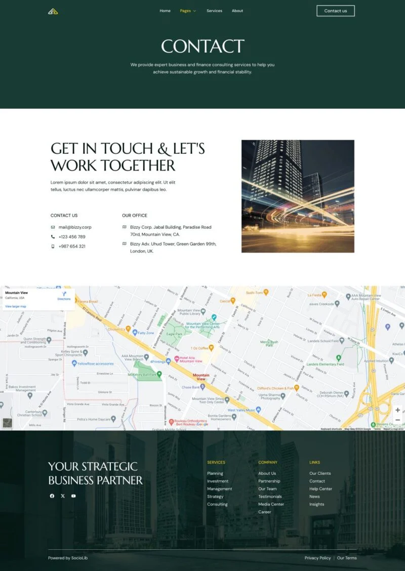 金融咨询公司Elementor网站模板_一键导入快速建站插图7-WP资源海 金融/投资 Elementor 模板联系页面预览