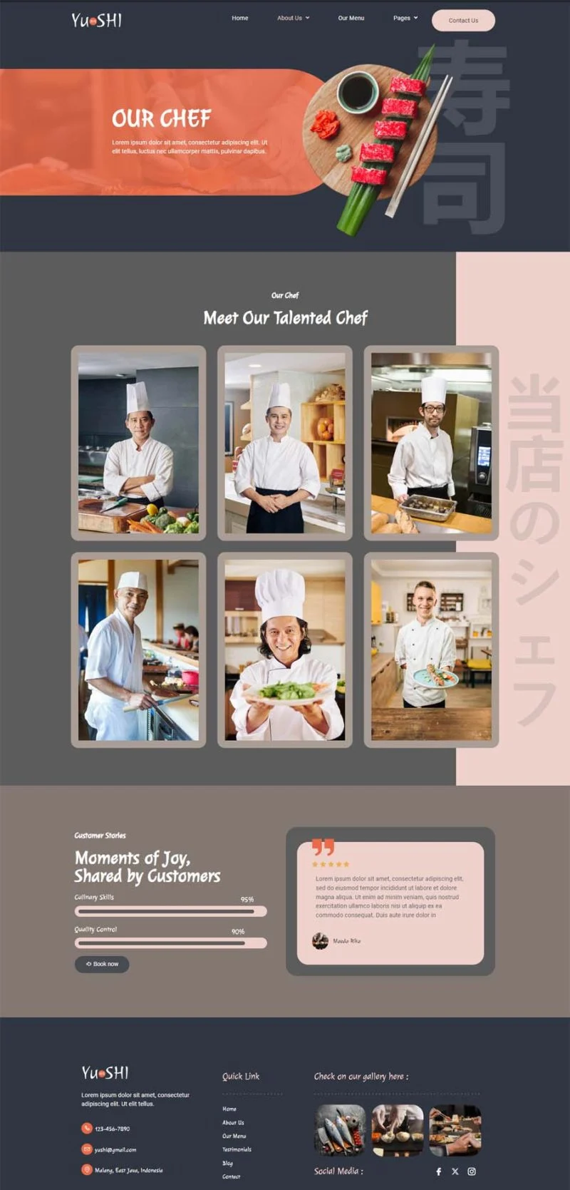 日式料理Elementor网站模板_一键导入快速建站插图3-WP资源海 餐饮/食品 Elementor 模板主厨团队预览