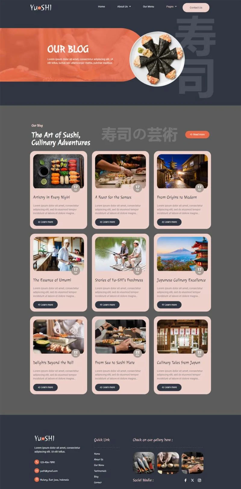 日式料理Elementor网站模板_一键导入快速建站插图5-WP资源海 餐饮/食品 Elementor 模板博客页面预览