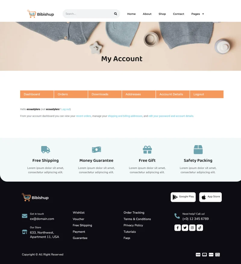 电商 Elementor 模板我的账户预览
