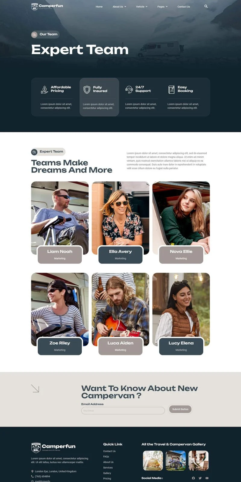 房车租赁服务Elementor网站模板_一键导入快速建站插图3-WP资源海 交通工具 Elementor 模板团队页面预览