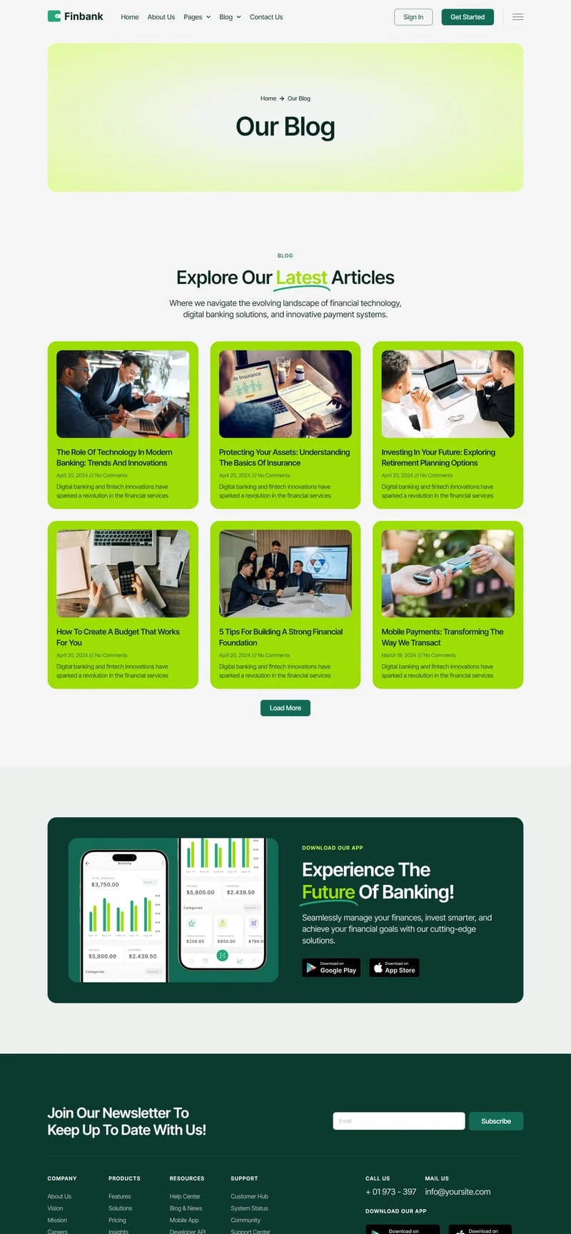 金融/投资 Elementor 模板博客页面预览