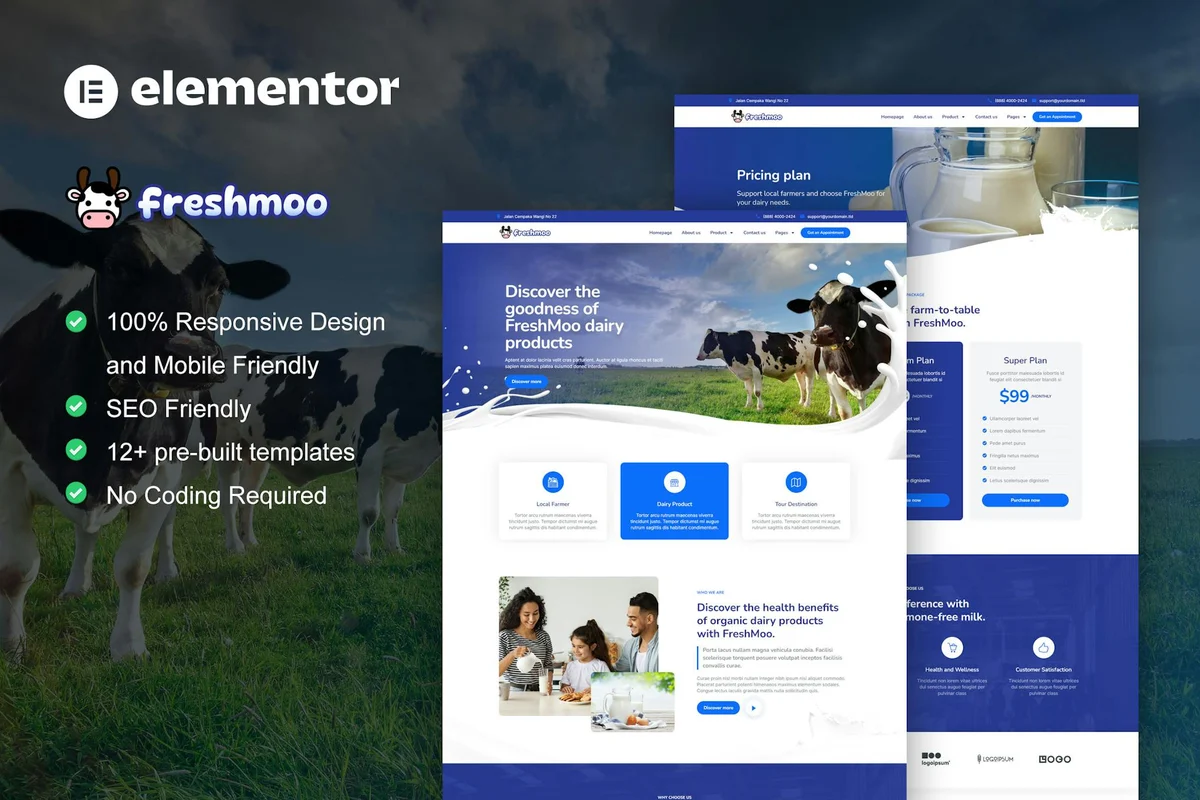 乳制品牧场Elementor网站模板_一键导入快速建站插图-WP资源海 农业 Elementor 网站模板封面