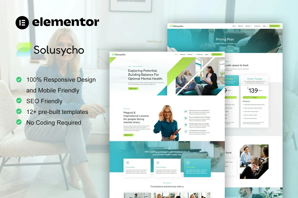 心理医生服务Elementor网站模板_一键导入快速建站插图-WP资源海 服务/咨询 Elementor 网站模板封面