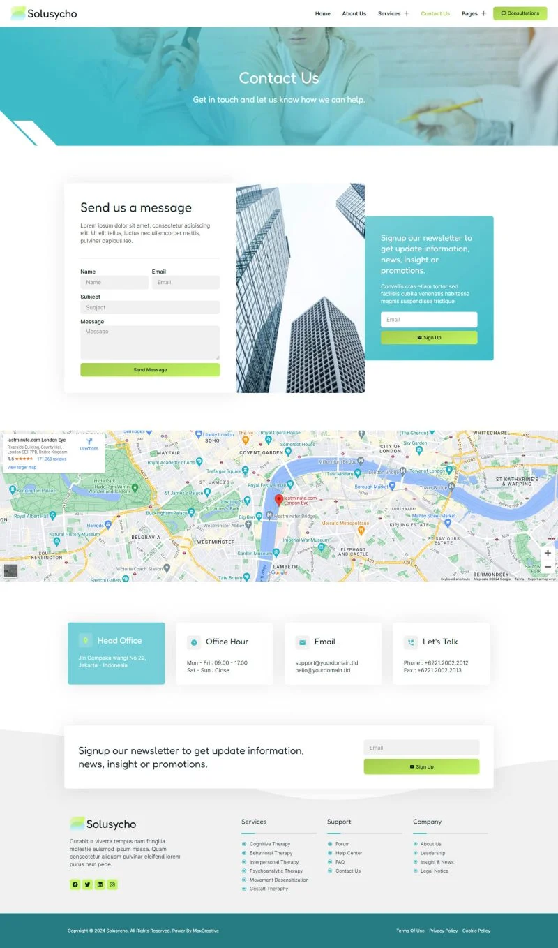 心理医生服务Elementor网站模板_一键导入快速建站插图2-WP资源海 服务/咨询 Elementor 模板联系页面预览