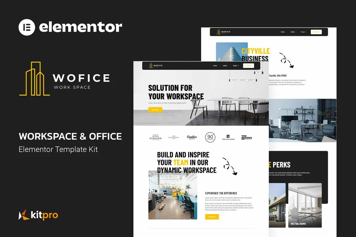 共享办公场所Elementor网站模板_一键导入快速建站插图-WP资源海 组织/机构 Elementor 网站模板封面