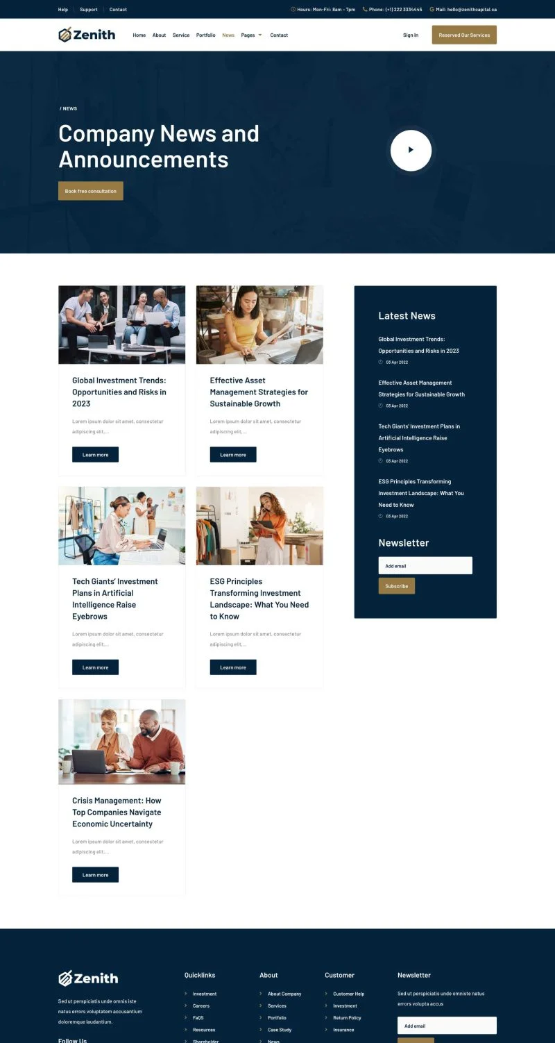 投顾服务Elementor网站模板_一键导入快速建站插图7-WP资源海 金融/投资 Elementor 模板新闻动态预览