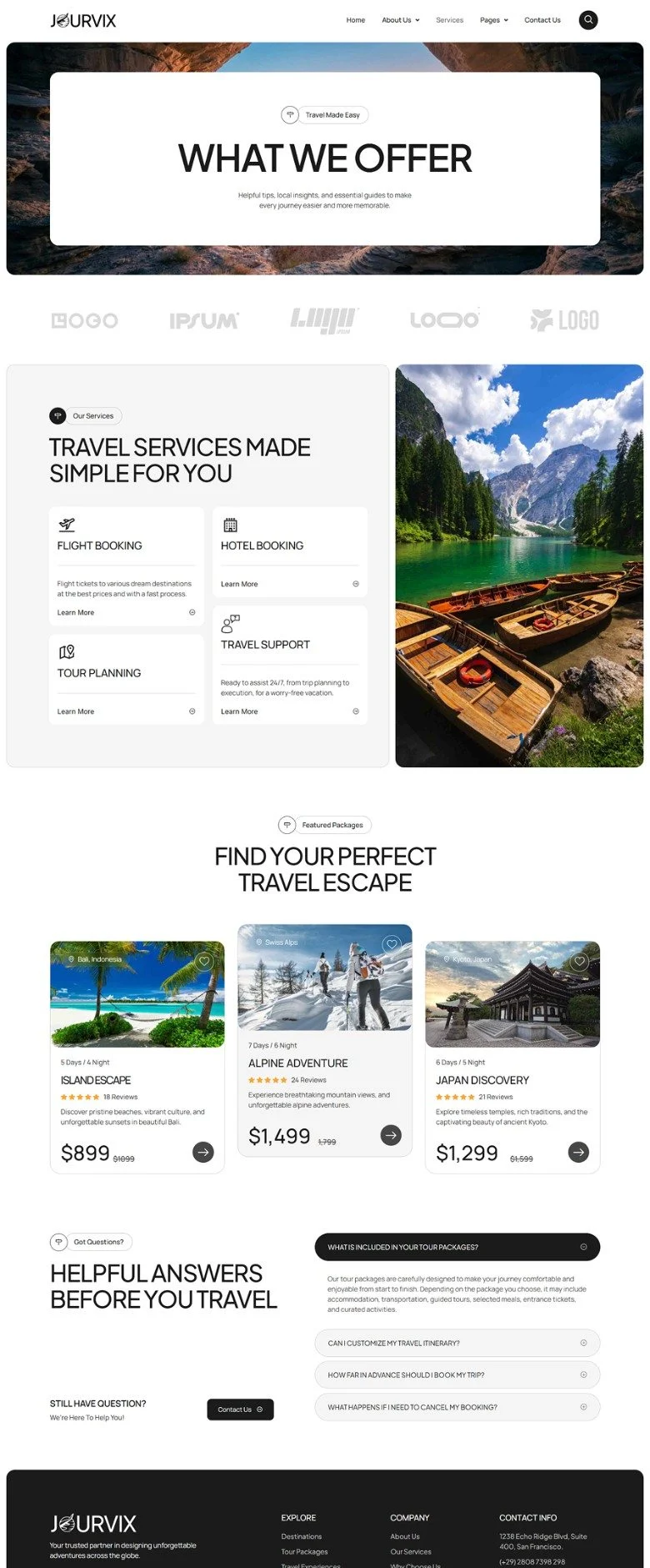 户外/旅行 Elementor 模板服务页面预览