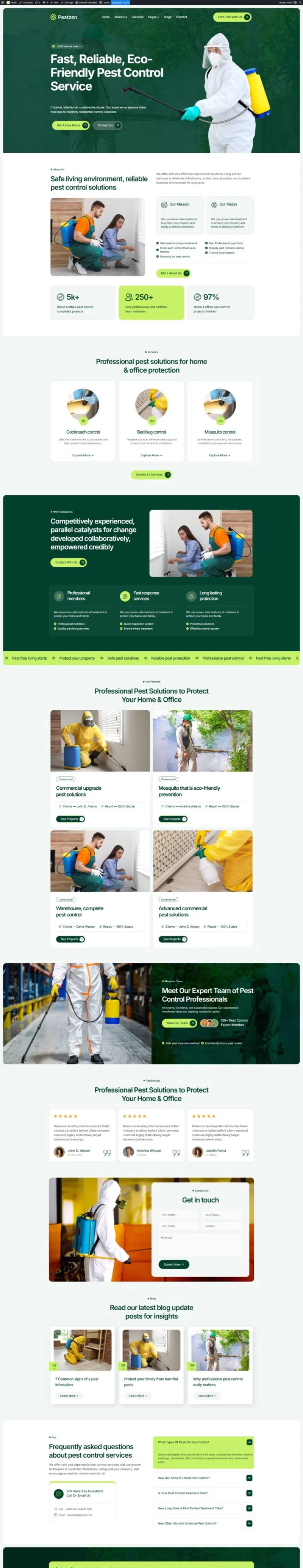 住宅与办公场所虫害防治服务Elementor网站模板_一键导入快速建站插图1-WP资源海 服务/咨询 Elementor 模板首页预览