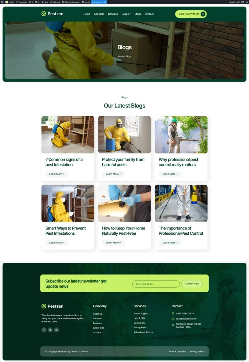 住宅与办公场所虫害防治服务Elementor网站模板_一键导入快速建站插图2-WP资源海 服务/咨询 Elementor 模板博客页面预览