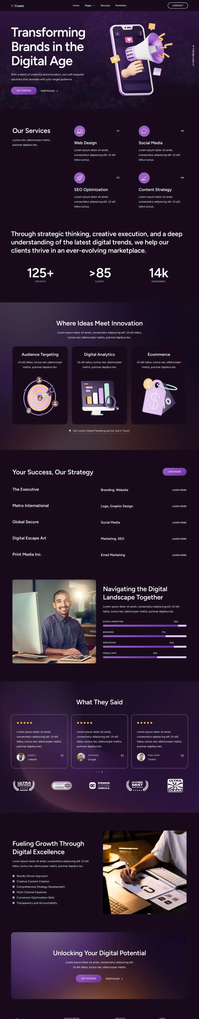广告/营销 Elementor 模板首页预览