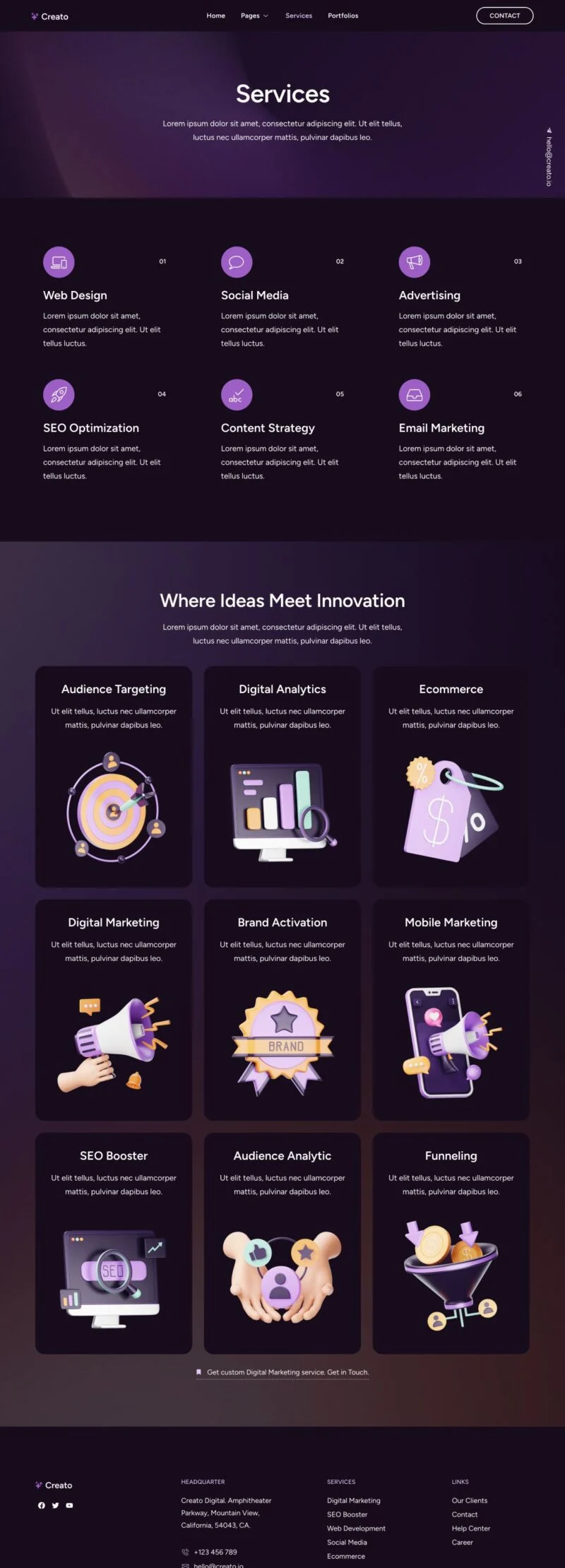 广告/营销 Elementor 模板服务页面预览