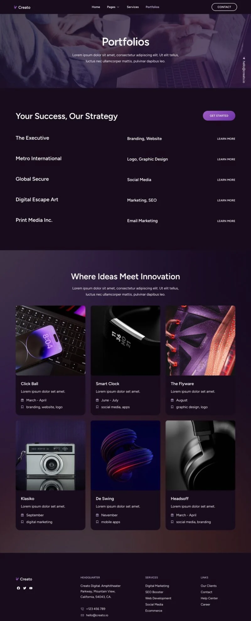 广告/营销 Elementor 模板案例页面预览