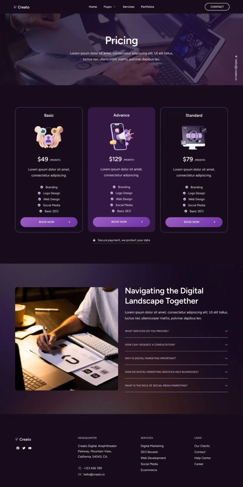 广告/营销 Elementor 模板价格页面预览