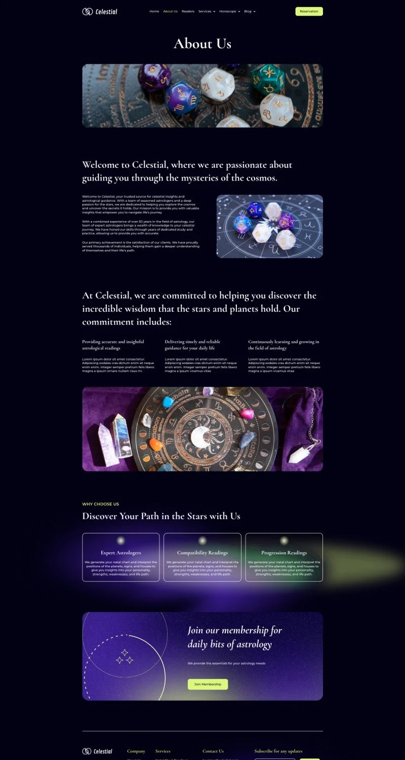 占星师与星座解读Elementor网站模板_一键导入快速建站插图4-WP资源海 个人 Elementor 模板关于我们预览