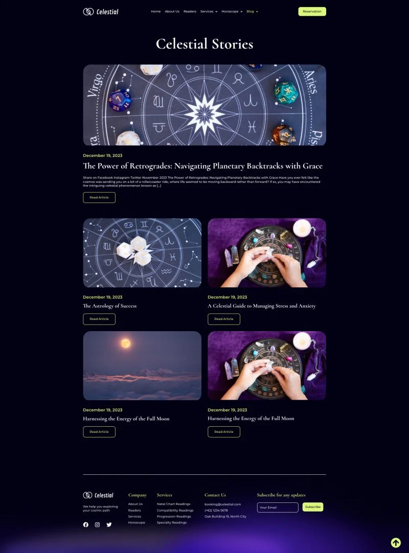 占星师与星座解读Elementor网站模板_一键导入快速建站插图5-WP资源海 个人 Elementor 模板博客页面预览