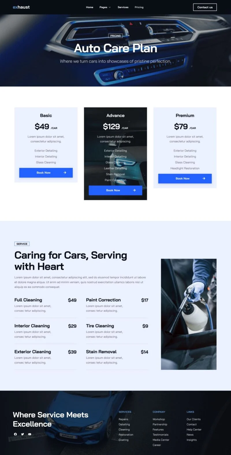 交通工具 Elementor 模板价格页面预览