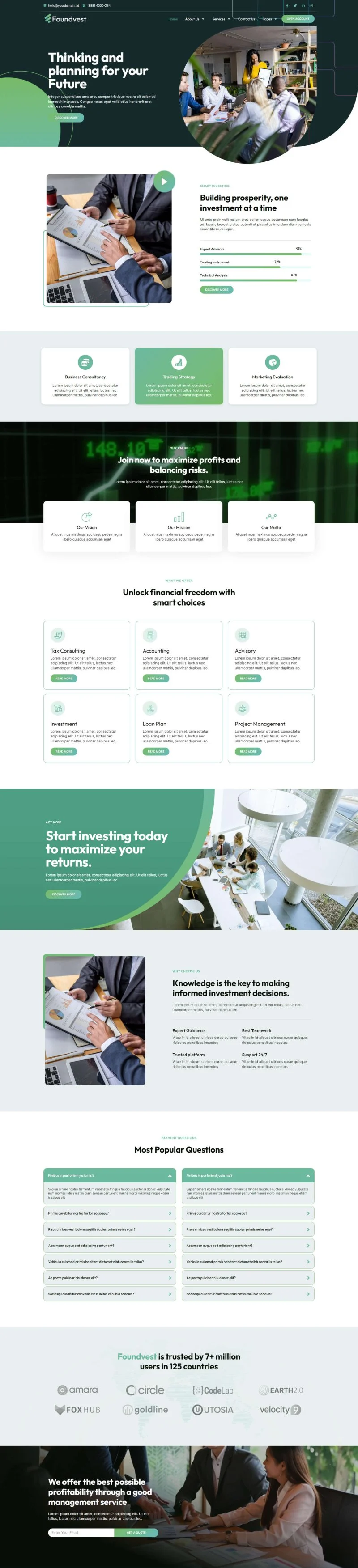 金融/投资 Elementor 模板首页预览