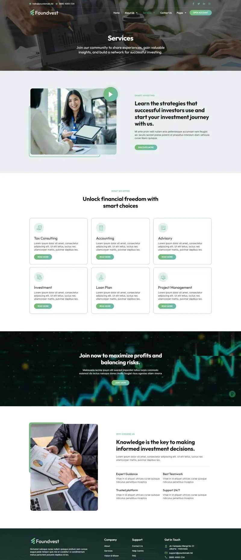 金融/投资 Elementor 模板服务页面预览