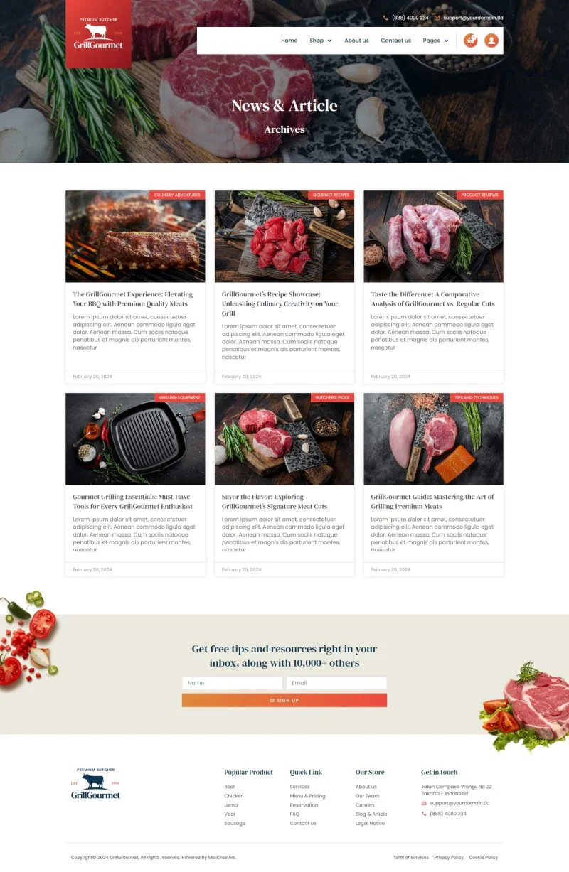 餐饮/食品 Elementor 模板博客页面预览