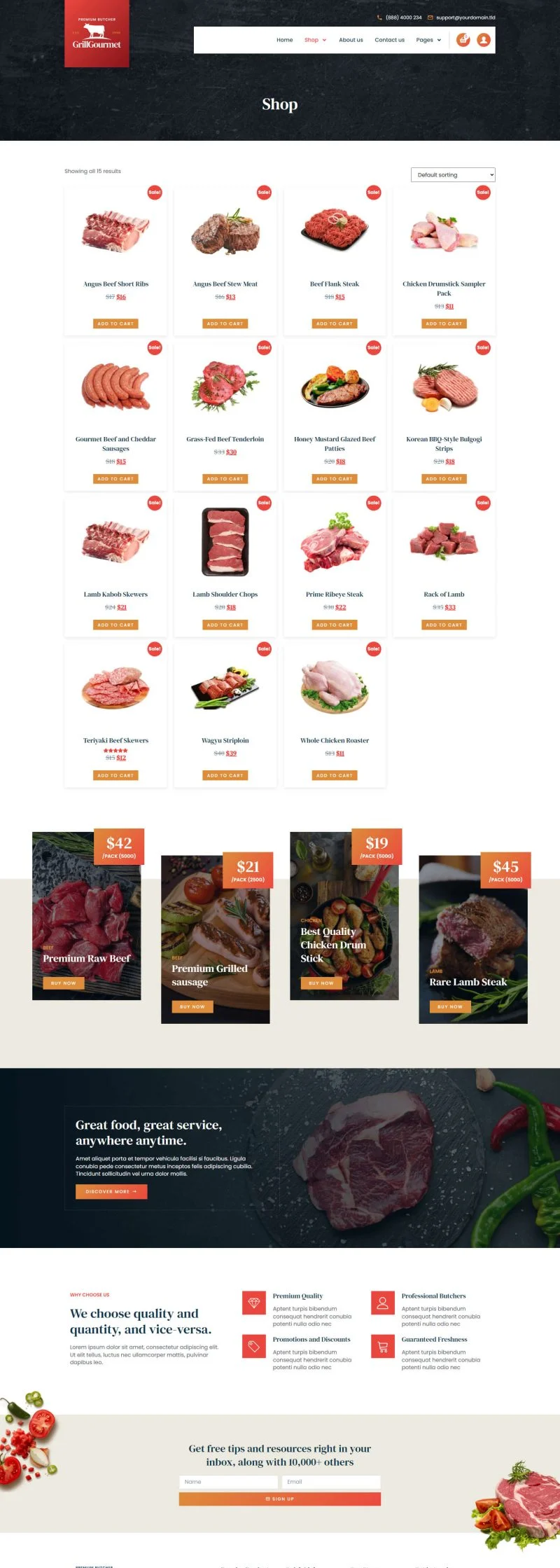 餐饮/食品 Elementor 模板商品列表预览