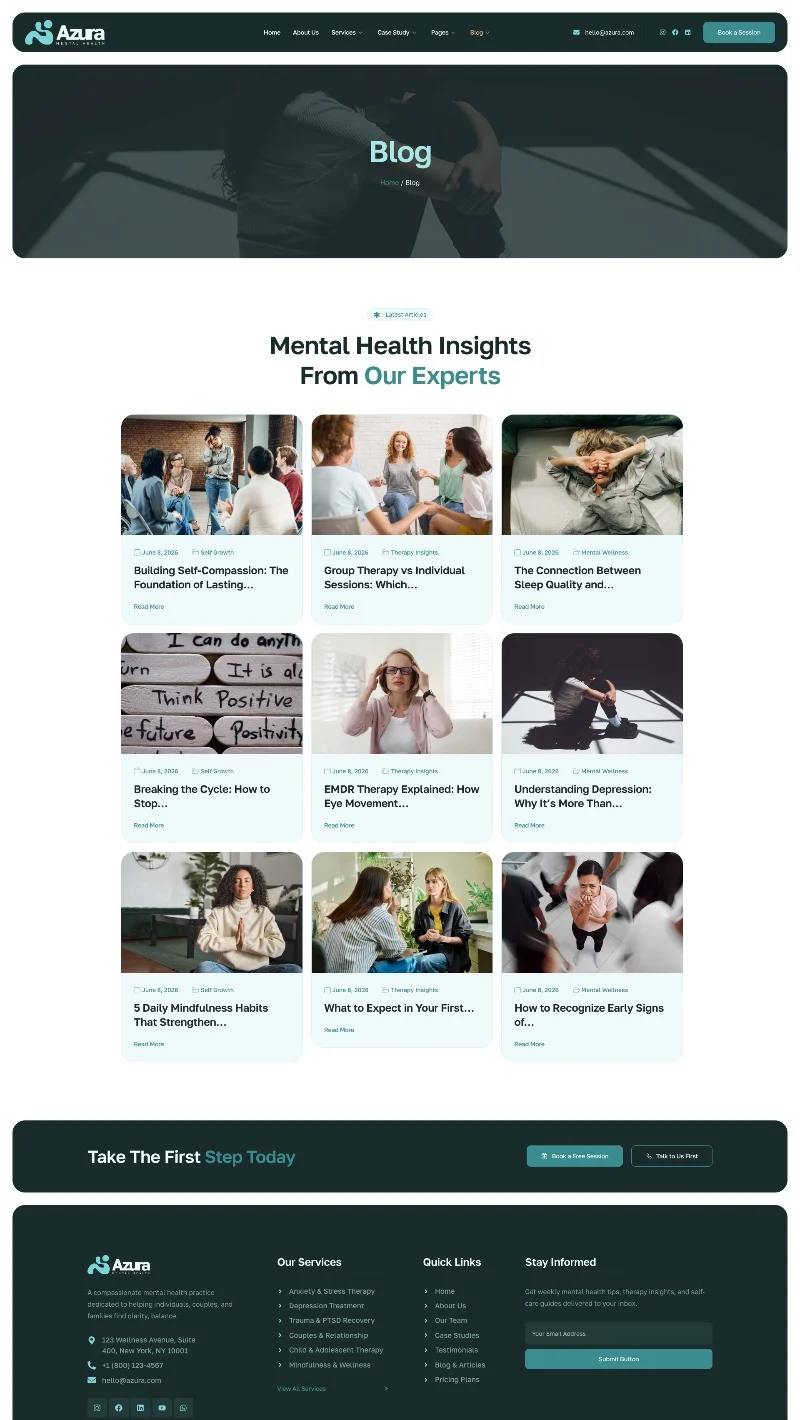 心理咨询与心理健康服务Elementor网站模板_一键导入快速建站插图1-WP资源海 服务/咨询 Elementor 模板博客页面预览