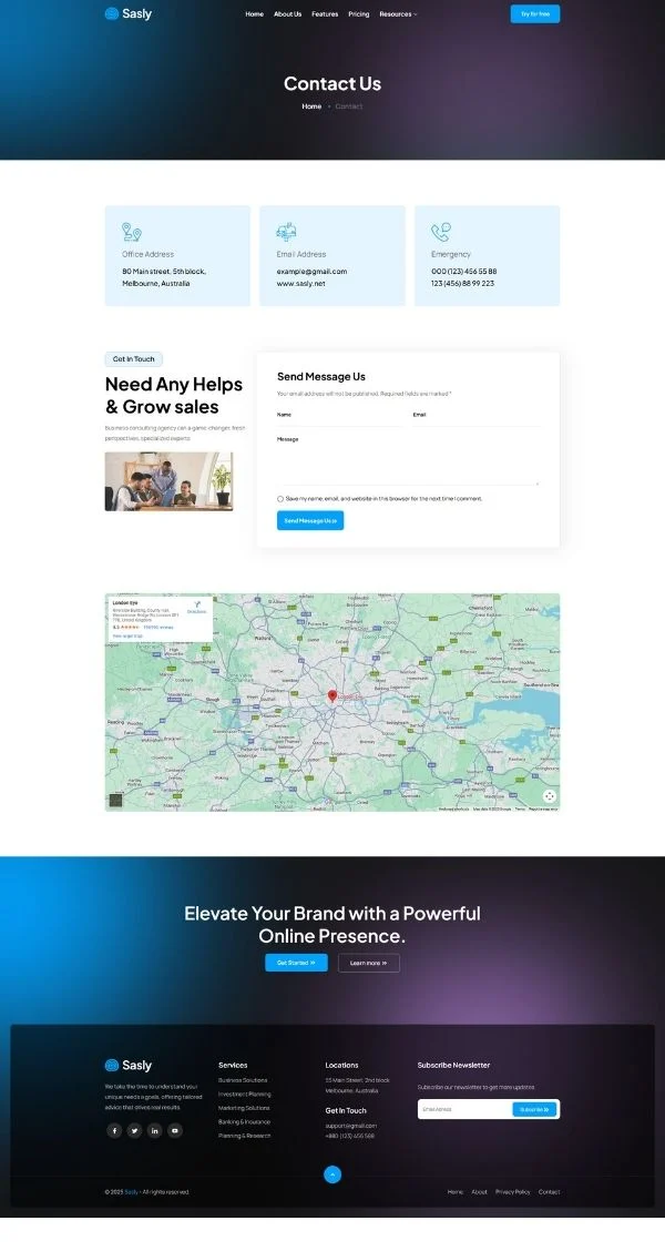 人工智能建站工具Elementor网站模板_一键导入快速建站插图2-WP资源海 AI Elementor 模板联系页面预览