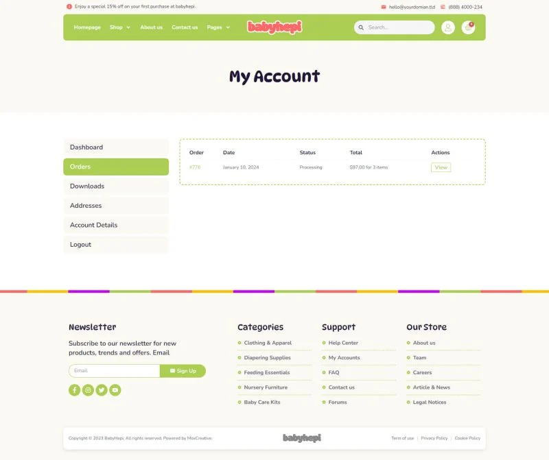 电商 Elementor 模板我的账户预览